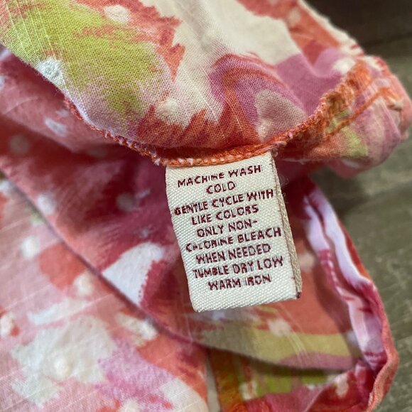 JM Collection Blouse 14P Button-Down Abstract Pink White Green Petite 3/4 Sleeve - Picture 5 of 9